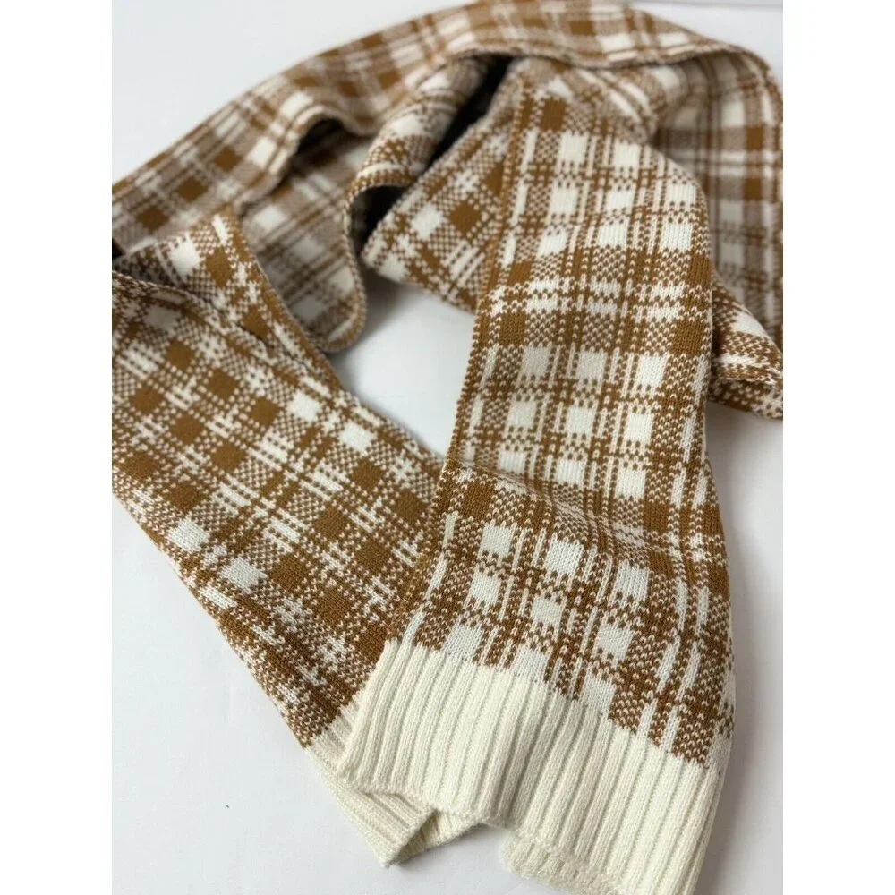 Timberland Scarf Houndstooth Plaid Knit Cozy‎ Logo Checker Tan Cream Fall Winter